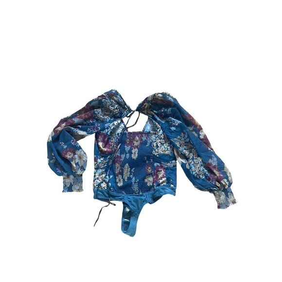 NEW Free People Wanderlust Bodysuit Floral Print Long Sleeve Chiffon Size Small - Picture 8 of 11